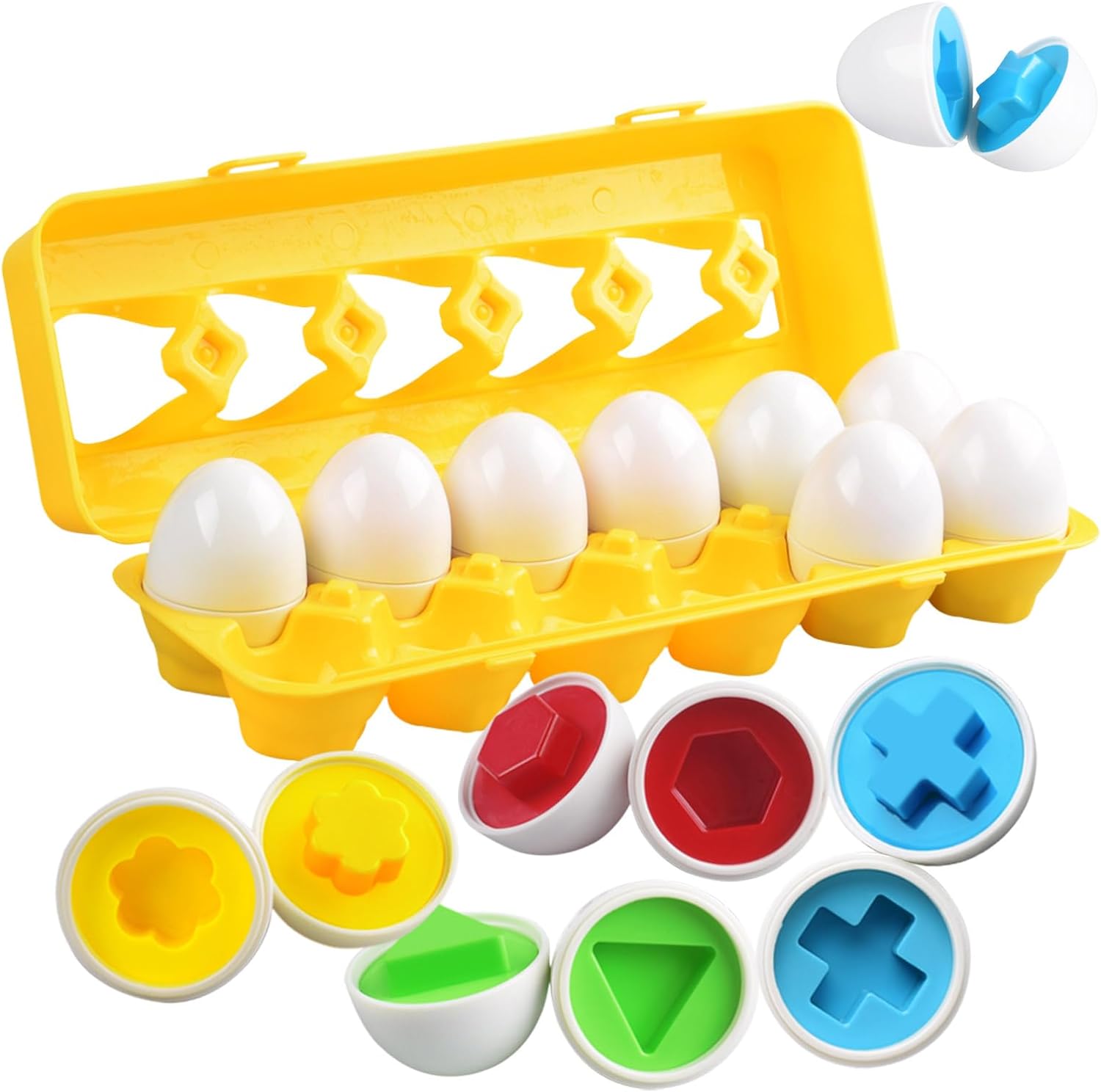 Matching Eggs Toys Color & Shape Recognition Sorter Puzzle, Montessori Toys for Baby Easter Travel Bingo Game, Sensory Early Learning Fine Motor Skills for Year Old Kids