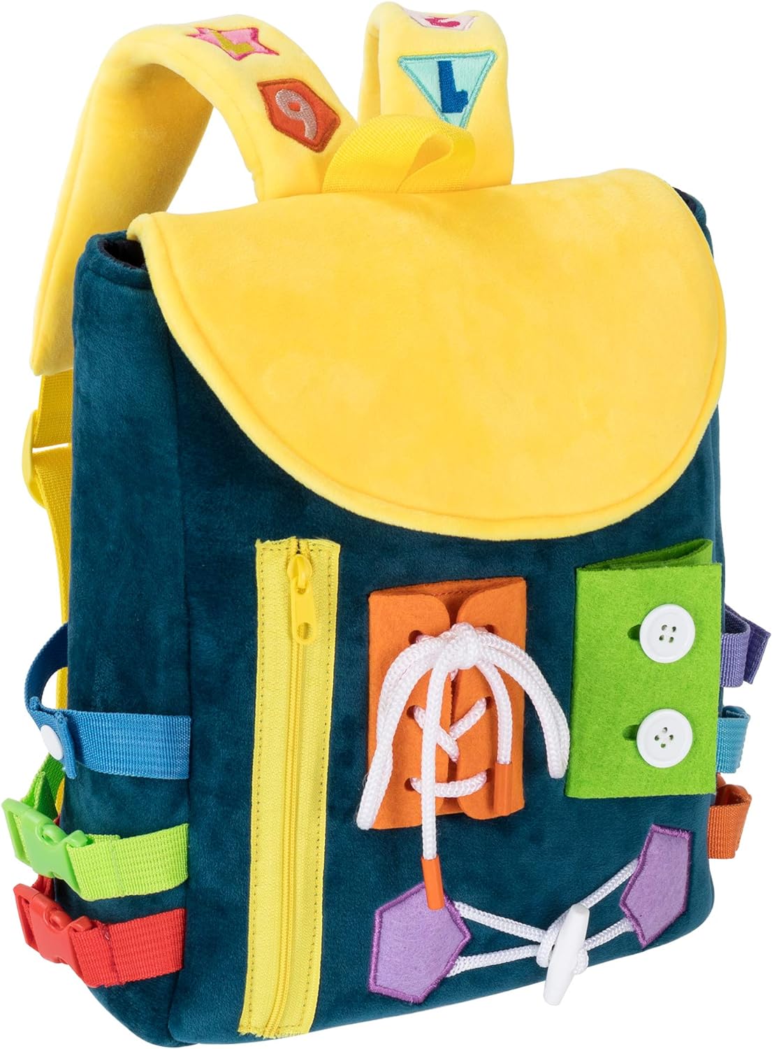 Busy Board - Toddler Backpack with Buckles and Learning Activity Toys - Develop Fine Motor Skills and Basic Life Skills - Learn to Tie Shoes - Children's Travel Toy