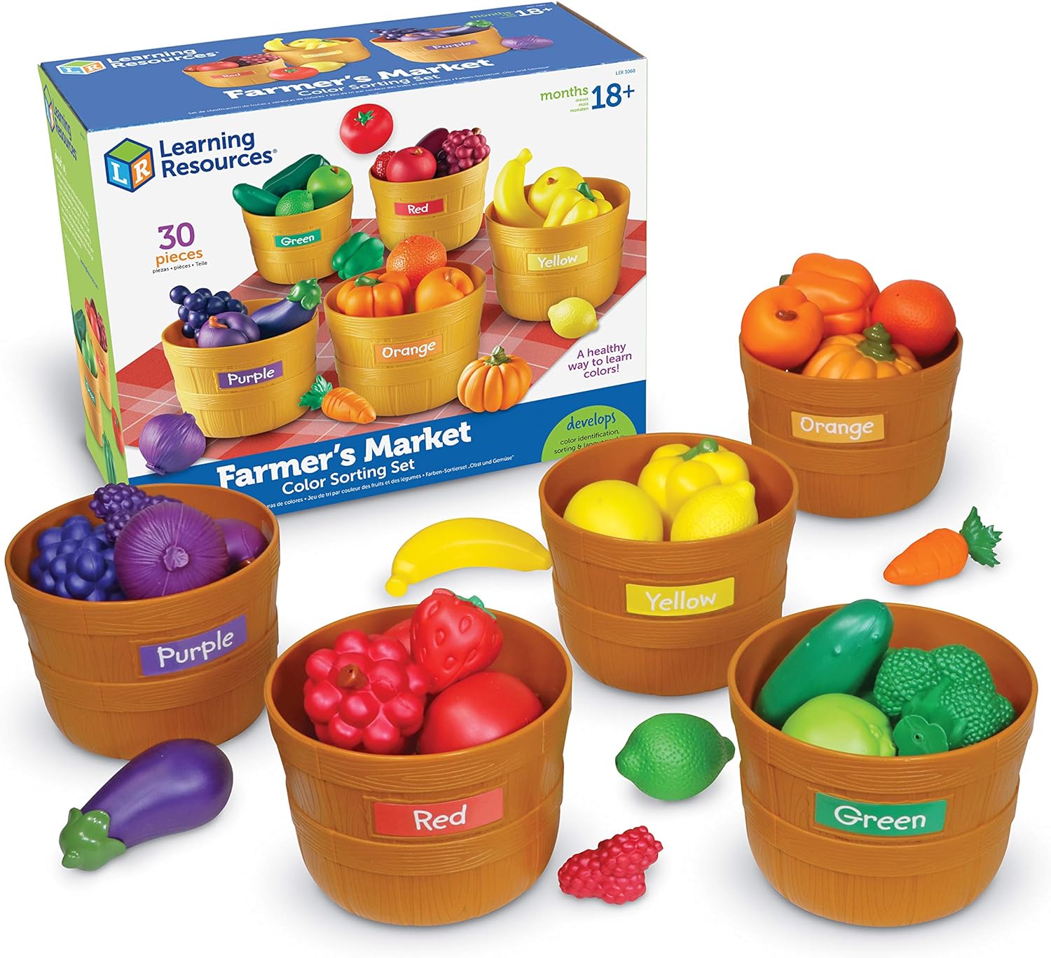 Learning Resources Farmer’s Market Color Sorting Set - 30 Pieces Age 18+ Months Toddler Learning Toys, Sorting Toys for Kids, Play Food,Easter Basket Stuffers​