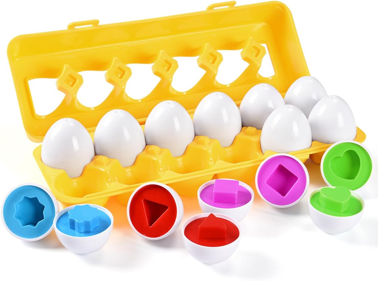 MAGIFIRE Playtime Matching Eggs for Toddlers, 12 Matching Eggs with Coordinated Shapes and Colors, Montessori Toys, STEM Educational Toys for 3 Years Old and above