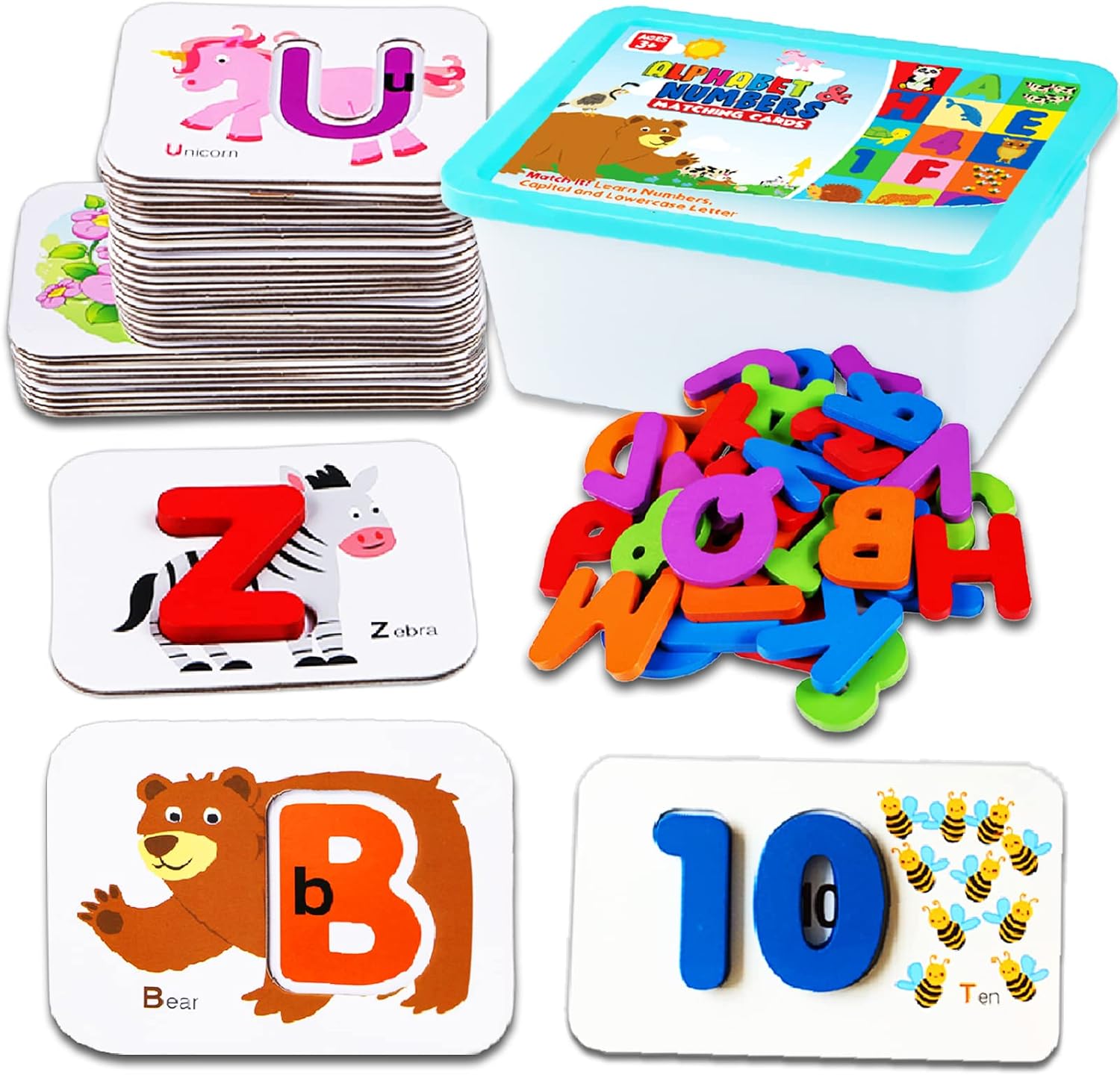 CozyBomB™ Toddler Alphabet Flash Cards - Preschool Activities Learning Montessori Toys ABC Wooden Letters Jigsaw Numbers Alphabets Puzzles Flashcards for Age 2 3 4 Years Old Educational for Kids Baby