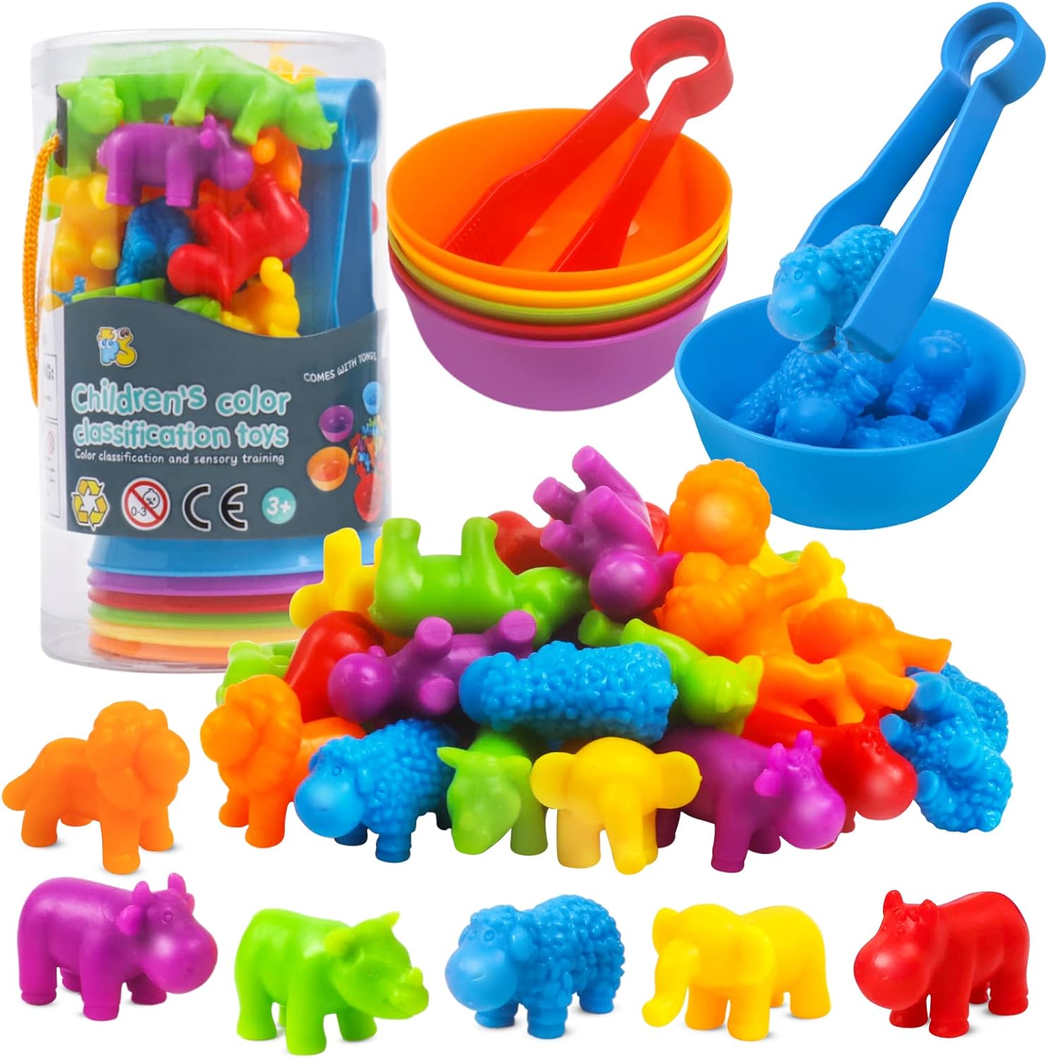 RAEQKS Counting Sorting Toys Matching Stacking Toys with Bowls Preschool Learning Activities Educational Sensory Game Montessori STEM Toy Daycare Sets Animals Gifts for Toddlers Kids Boys Girls