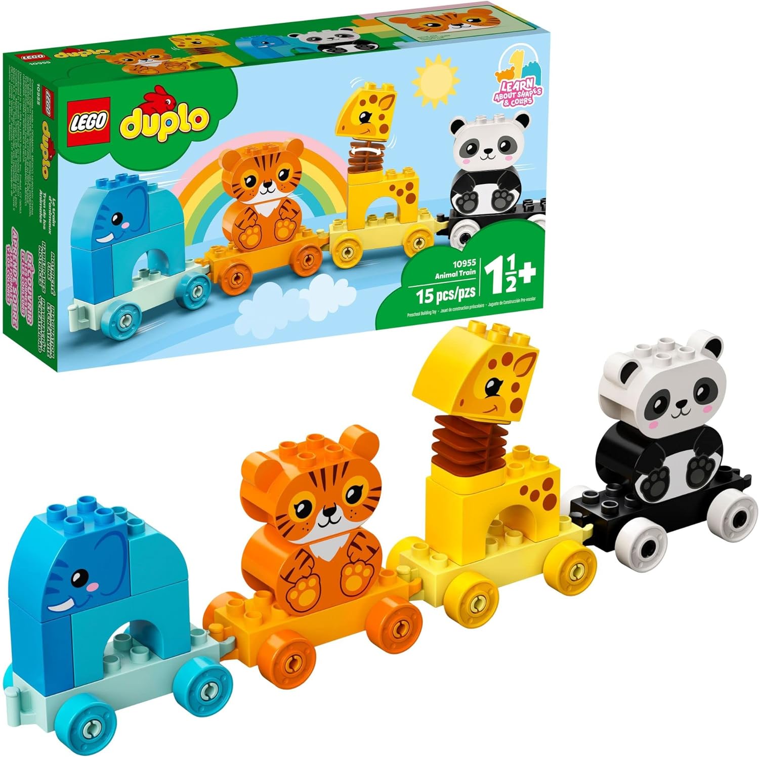 LEGO DUPLO My First Animal Train 10955, Toys for Toddlers and Kids 1.5-3 Years Old with Elephant, Tiger, Panda and Giraffe Figures, Learning Toy