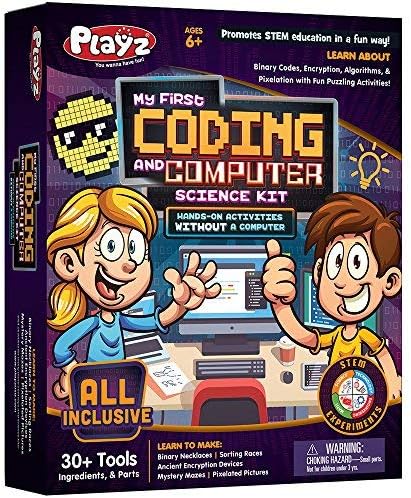 Playz My First Coding & Computer Science Kit - Learn About Binary Codes, Encryption, Algorithms & Pixelation Through Fun Puzzling Activities Without Using a Computer for Boys, Girls, Teenagers, Kids