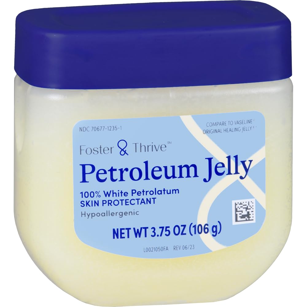 Foster & Thrive Petroleum Jelly Healing Skin Protectant, Provides Dry Skin Relief And Protects Minor Cuts, Hypoallergenic, Dermatologist Recommended, Fragrance-Free, Locks In Moisture 3.75 oz