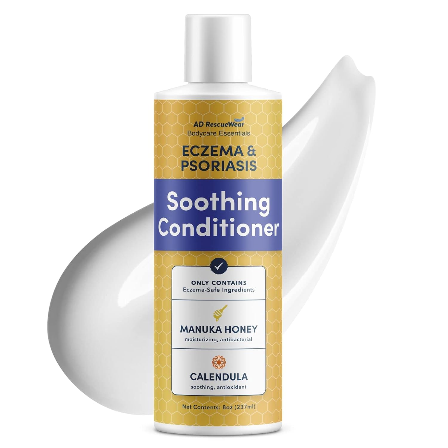 AD RescueWear - Bodycare Essentials Soothing Conditioner - For Eczema and Psoriasis - With Manuka Honey, Shea, and Calendula - Fragrance Free - Made in the USA - 8 OZ