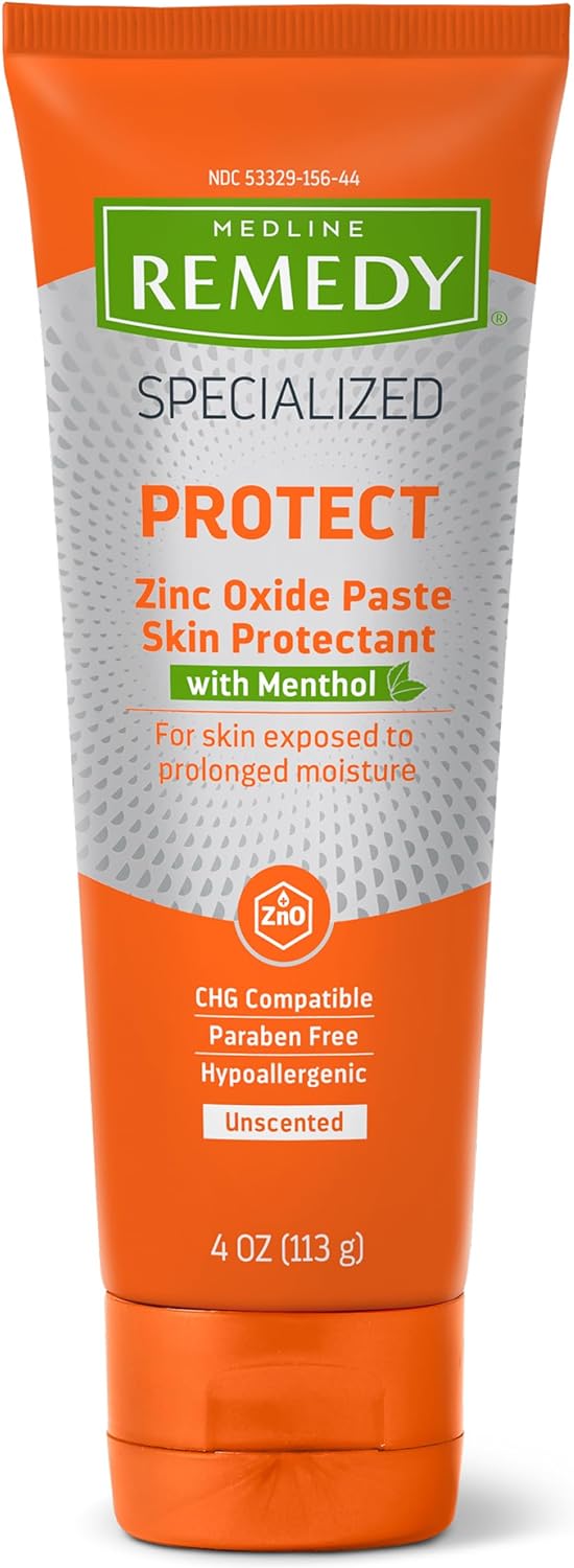 Medline Remedy Specialized Zinc Oxide Paste with Menthol (4 oz Tube), Unscented, Calamine, Incontinence Care, Diaper Rash, Wetness Protection, Hypoallergenic, Paraben Free, Adults, Soothing