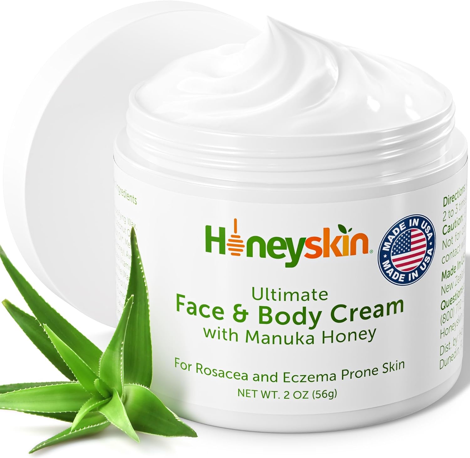 Hydrating Face Moisturizer & Body Cream with Manuka Honey Cream - Organic Face Moisturizer & Body Lotion for Extremely Dry Skin - for Dry & Itchy Skin, Rosacea & Eczema Prone Skin (Original, 2oz)