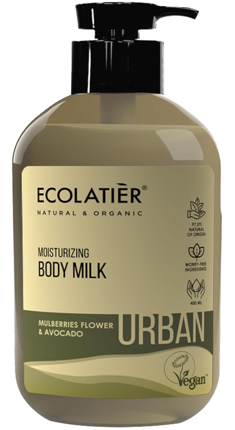 Hydrating Body Milk With Avocado Oil - 97.5% Natural ingredients - This Formula Nourishes & Softens Skin, Enhancing Its Texture and Appearance - ECOLATIER 13.5 Fl Oz / 400ml