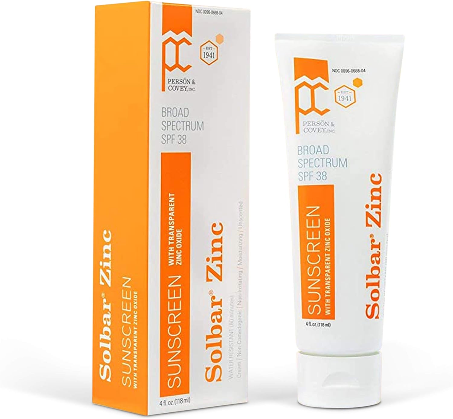 SOLBAR Sunscreen Zinc Unscented Transparent Cream SPF 38, 4 oz