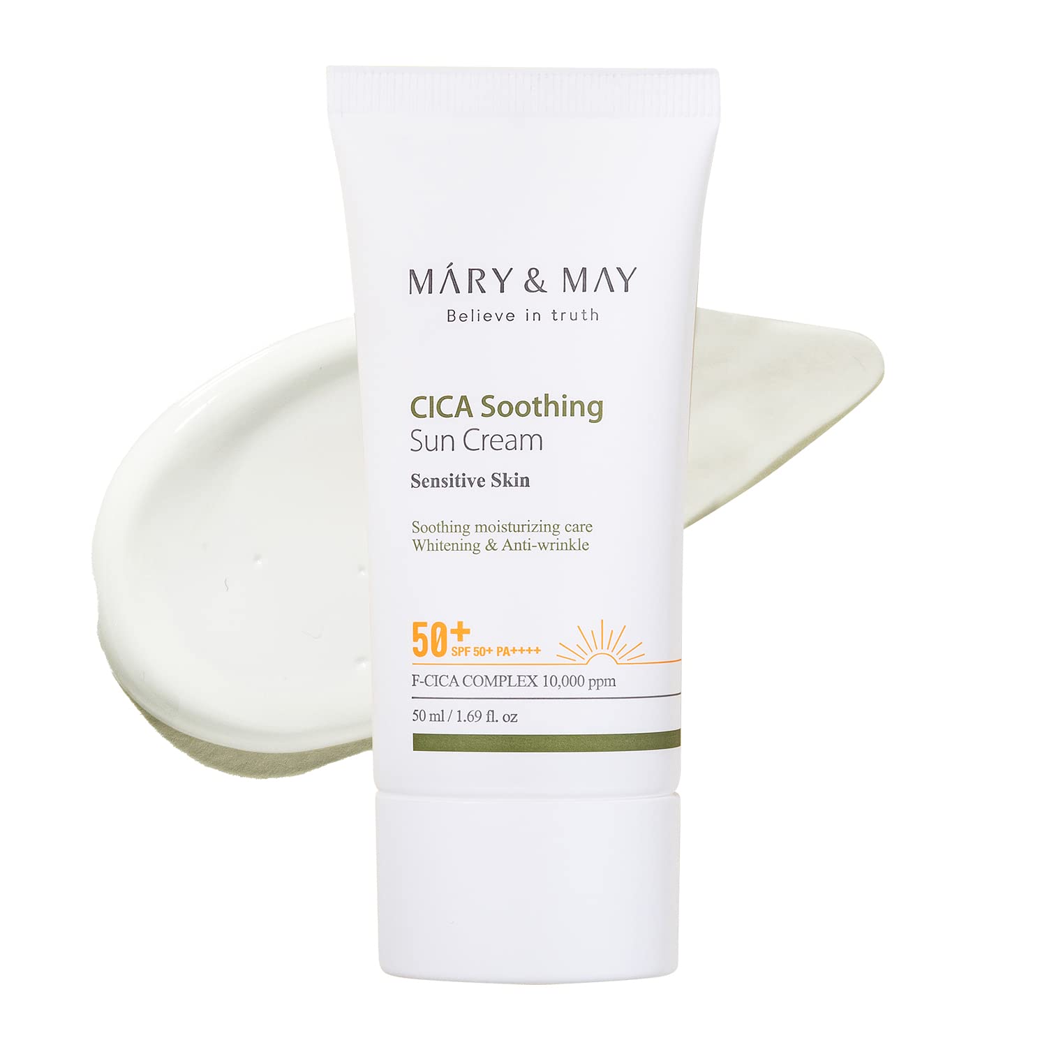 Mary&May CICA Soothing Sun Cream SPF50+ PA++++ 50ml, Korean sunscreen face, No Sticky, No Streak, No white cast, Sun block, Cica facial Vegan sun cream, Daily care