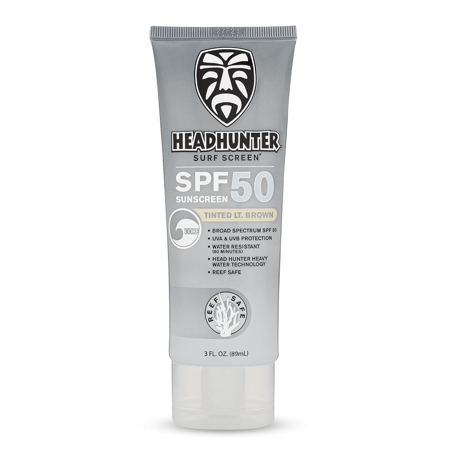 Headhunter Heavy Duty Reef Safe Sunscreen SPF 50 for Surfing - Natural Mineral Sunscreen Face Cream - Broad Spectrum UVA/UVB Safe, Skin Defense Against Damage - Tinted Light Brown Formula (1 Pack)