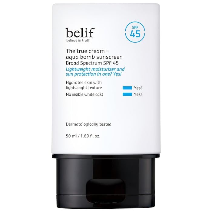 belif Aqua Bomb SPF 45 Hydrating Niacinamide Sunscreen (1.69 fl. oz) - The True Cream PA++++, Daily Broad Spectrum, No White Cast, Weightless & Invisible, Non-Greasy, Korean Skincare