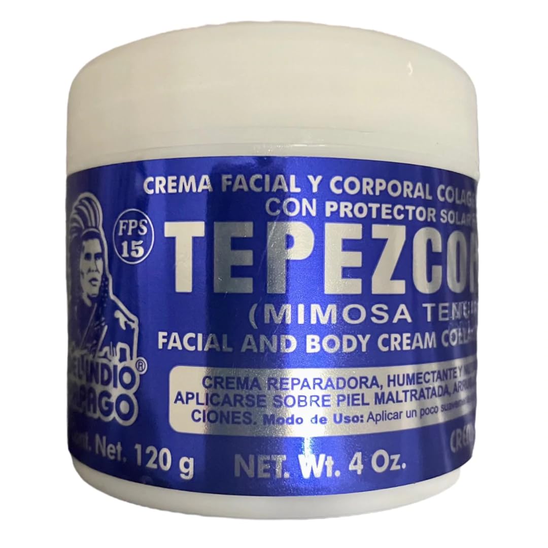 Del Indio Papago TEPEZCOHUITE 120g SKIN CREAM COLLAGEN & VITAMIN E SUNSCREEN SPF-15 White