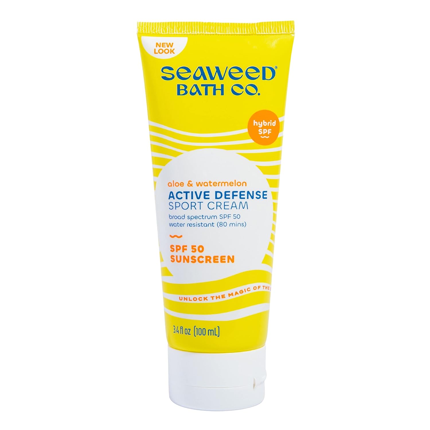 Seaweed Bath Co. Active Defense SPF 50 Sport Broad Spectrum Hybrid Sunscreen Cream, 3.4 Ounce, Sustainably Harvested Seaweed, Aloe, Watermelon