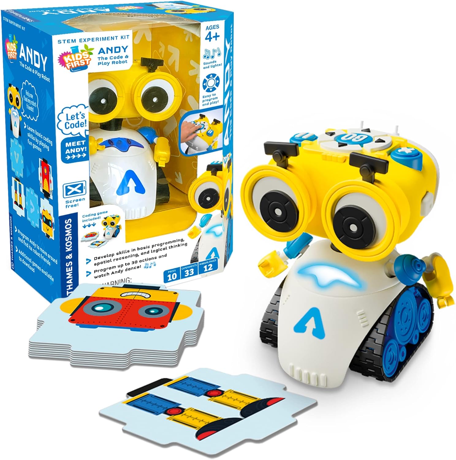 Thames & Kosmos Andy: The Code & Play Robot | Screen-Free Coding & Robotics Kit for Ages 4+ | Pre-Built Robot w/Intuitive Buttons for Preschoolers to Start Programming! | No Smart Device Required